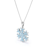 Christmas Snowflake Diamond Enamel Pendant Necklace in 18K White Gold Plating over Silver