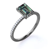 1.25 Ct Emerald Cut Lab Alexandrite Pave Engagement Ring