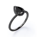 1.45 ct Pear Lab Black Diamond Halo Pave Engagement Ring