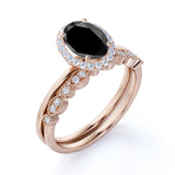 Vintage design 1.50 Carat Oval cut Lab Black Diamond Wedding Set for Women in White Gold