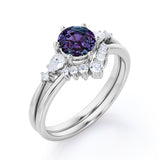 Five Stone 1.35 Carat Round Cut Lab Created Alexandrite And Diamond Tiara Style Bridal Set In White Gold