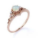 Crown 0.75 Ct Round Cut Lab Created Opal Engagement Ring