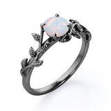 Floral Art Deco 1 Carat Round Cut Genuine Opal Nature Inspired Engagement Ring In Rose Gold For Her