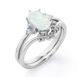 Floral 1.15 Ct Hexagon Cut Lab Created Opal Wedding Ring Set