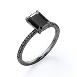 1.25 ct Emerald Lab Black Diamond Pave Engagement Ring