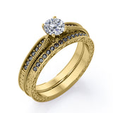 Milgrain-Edged 1.5 TCW Round-Shaped Moissanite with Lab Created Black Diamond Art Deco Victorian Design Wedding Set in Rose Gold