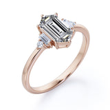 Different Shapes 5 Stone Ring - 0.8 carat Hexagon Moissanite and Diamond Engagement Ring in White Gold