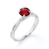 Infinity Style 1.25 Carat Round Cut Lab Ruby and Diamond Engagement Ring in White Gold