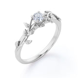 0.5 Carat Leaf Branch Round Moissanite Nature Inspired Engagement Ring in 18K White Gold Plating Over Silver