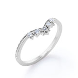 Crown Design 0.10 TCW Round Shape Diamond Chevron Wedding Band in Black Gold