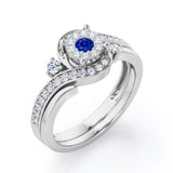 Pave-Prong Design 0.55 TCW Round Shape Blue Sapphire and Moissanite Bridal Ring Set in Rose Gold