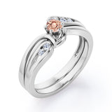 Mini Channel Design 0.5 TCW Round Cut Morganite and Moissanite Six-Prong Bridal Ring Set in Rose Gold