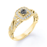 0.75 Carat Round Cut Grey Salt and Pepper Diamond Nature Inspired Engagement Ring in White Gold