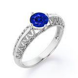 Beaded Art Deco 1 Carat Round Cut Sapphire Solitaire Engagement Ring In Rose Gold