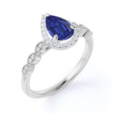 Art Deco 1.50 Ct Pear Cut Lab Sapphire Engagement Ring