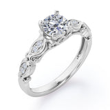 Decorative Basket Prong 0.5 carat Round Moissanite and Diamond Nature-Inspired Ring in Rose Gold