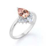 Half-Crown Halo 0.55 carat Pear Morganite and Moissanite Engagement Ring in Rose Gold