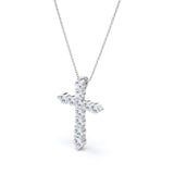 Shared-Prong 0.10 TCW Round Shape Moissanite Pave Style Cross Pendant Necklace in 18K White Gold Plating over Silver