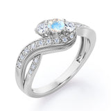 Double Milgrain Curve Infinity 0.7 carat Round Moonstone and Moissanites Engagement Ring in rose Gold