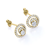 Circle Scallop Setting 1.25 Carat Round Certified Moissanite and Diamond Claw Set Stud Earrings in Black Gold