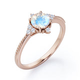 Milgrain 0.5 ct Round Moonstone Engagement Ring