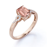 1.25 Carat emerald cut Morganite and Diamond Engagement Ring in 10k White Gold