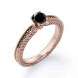 1.25 ct Round Lab Black Diamond Milgrain Engagement Ring