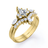 Elegant Fancy Cut Gems 0.7 carat Kite Moissanite and Diamond Wedding Ring Set in Rose Gold