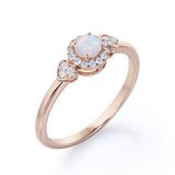 Sharp Four Claws 1.20 Carat Round Cut White Fiery Opal And Diamond Halo Engagement Ring In White Gold