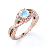 1.25 Carat Round Moonstone Wedding Ring in Rose Gold - Vintage Moonstone Ring