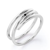 Solitaire Three Prong Dainty 0.05 Carat Round Cut Black Diamond Spiral Stackable Ring In White Gold
