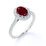 Sparkling Pave 2 Carat Oval Cut Lab Ruby and Diamond Engagement Ring in White Gold