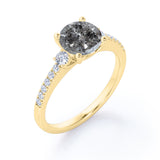 0.75 Ct Round Salt and Pepper Diamond Pave Engagement Ring