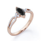 Stylish 1.45 Carat Marquise Cut Black Diamond Double Shank Engagement Ring In White Gold