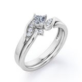 Petite Pave-Channel - 0.35 TCW Rhombus Princess Cut Diamond - Prong Tensioned Wedding Set - 10K White Gold