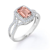 Split Shank 1.50 Carat Emerald Cut Morganite and Diamond Engagement Ring in White Gold