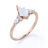 Asymmetric 1.30 Carat kite Shaped White Fire Opal And Diamond Seven Stone Engagement Ring In White Gold