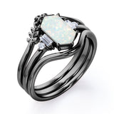 Nature 1.15 Ct Hexagon Cut Lab Created Opal Wedding Ring Set