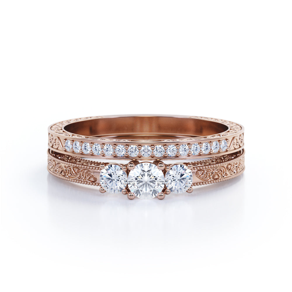 Vintage 0.50 Ct Round Cut Diamond Bridal Set