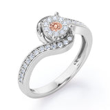 Wrapped Round 0.65 carat Round Morganite and Moissanites Bypass Engagement Ring in Rose Gold