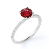 Solitaire 1 Carat Round Cut Lab Ruby Engagement Ring in White Gold