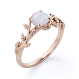 Floral Art Deco 1 Carat Round Cut Genuine Opal Nature Inspired Engagement Ring In Rose Gold For Her