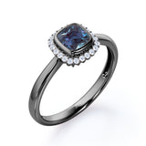 Minimal Halo 1.25 Carat Cushion Cut Lab Created Alexandrite And Diamond Bezel Set Engagement Ring In White Gold For Women
