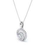Unusual Circle French Pave 1.25 Carat Round Certified Moissanite and Diamond Journey Pendant Necklace in White Gold