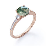 1.50 Carat Round Cut Pave Moss Agate Ring