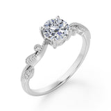 1.25 ct Round Cut Moissanite Milgrain Engagement Ring