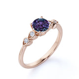 Minimal Prong Basket 1.15 Carat Round Cut Simulated Alexandrite and Diamond 5 Stone Engagement Ring