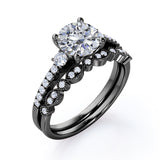 Pave 1.5 Carat Round Cut Moissanite Wedding Ring Set