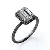 Halo-Style 1.5 TCW Emerald Cut Moissanite with Lab Created Black Diamond Engagement Ring with Pave Accents in Rose Gold