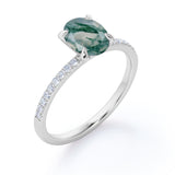 1.25 ct Oval Cut Green Moss AgatePave Engagement Ring